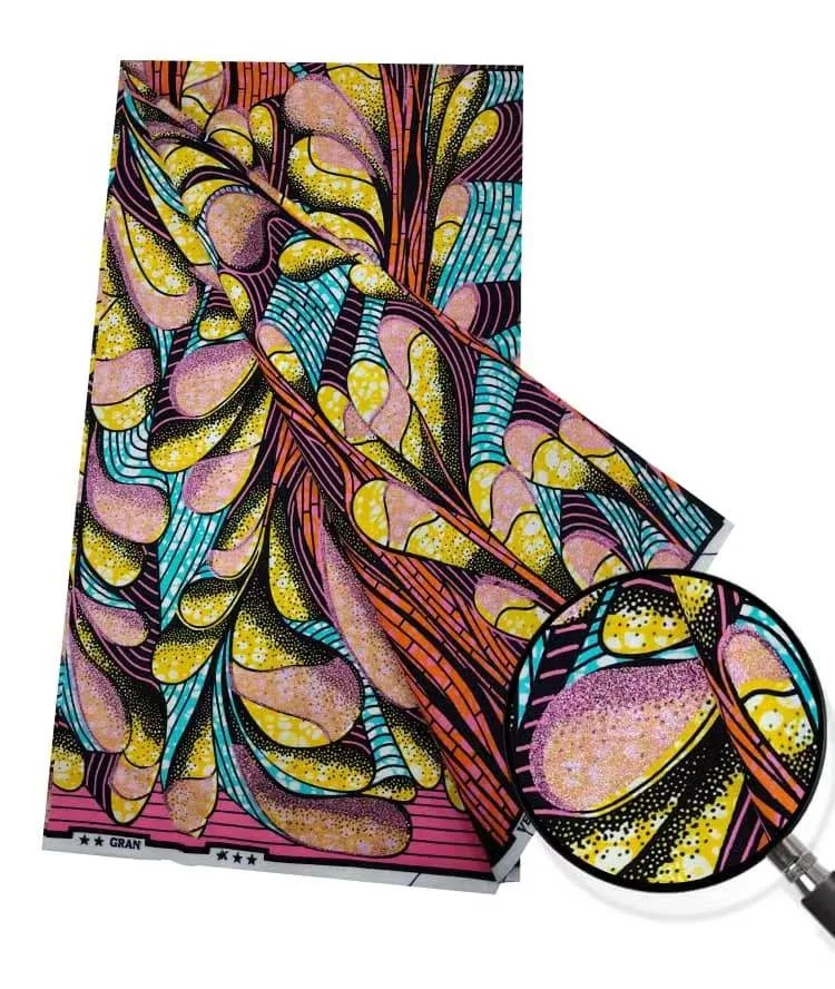 African Grand Glam Glitter Golden Supe-V Wax Fabrics Soft Ankara Tissu Sewing For Wedding Dress satin 100% Cotton HS5GX