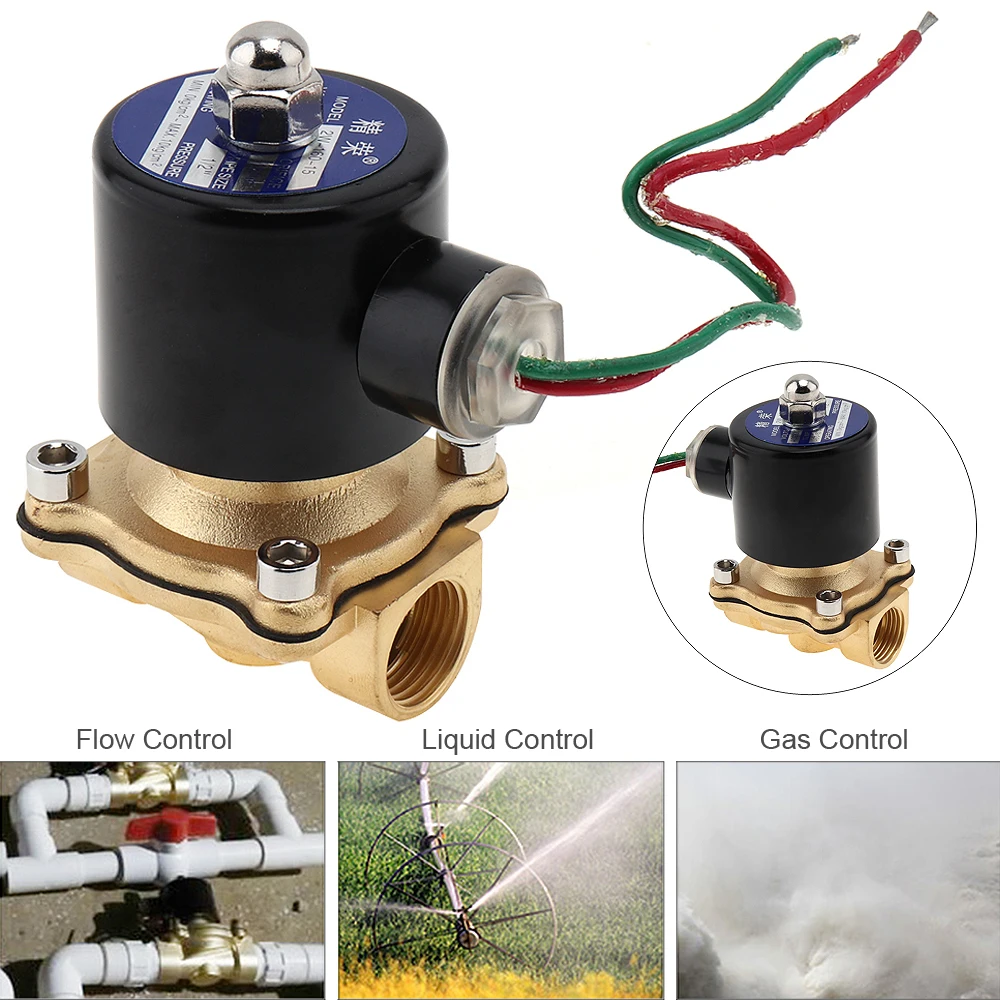 

DC 12V 220V Solenoid Valve Check Valve 1/2" Brass Electric Solenoid Valve Normally Closed Valve for Water Oil Air Fuels