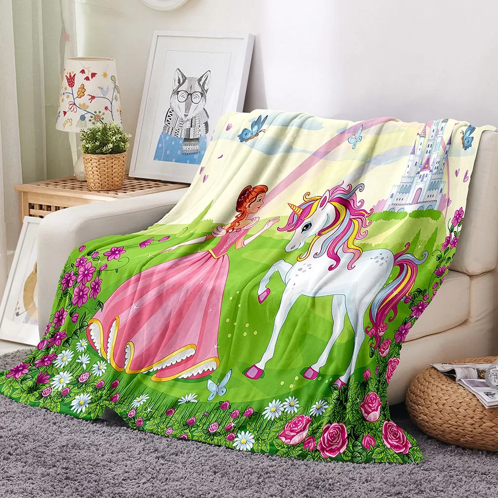 

Princess Cute Colorful Rainbow Unicorn Pink Girl Kids Soft Throw Blanket for Home Bedroom Bed Travel Office Rest Cover Blanket