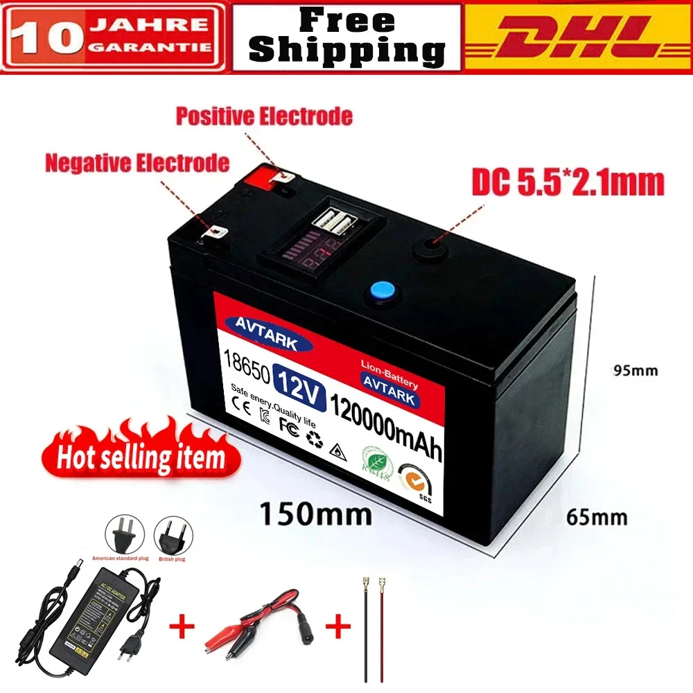 

The queen of quality 12V 120000mAh recharable 21700 lithium Battery Pack Solar storage Battery Electric lighting 12V 3A Charger