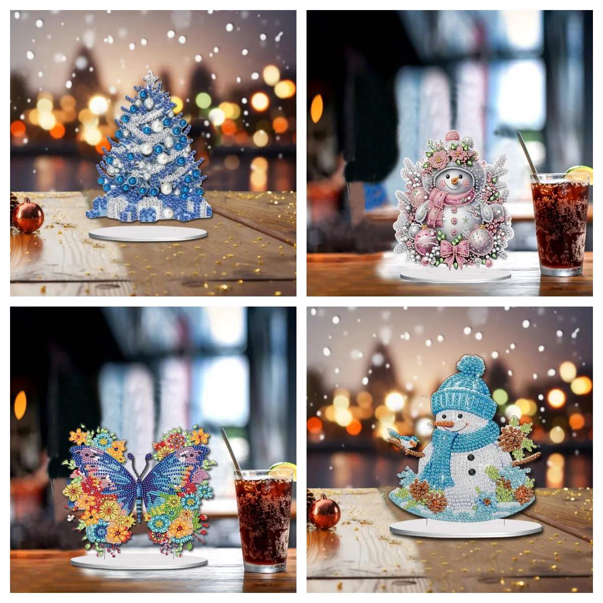 Decoration De Noel Pour Table CXINLky Peinture Diamant DIY - Décoration De Table De Noël - Peinture Diamant 5D - Décoration De Table De Noël - Peinture Diamant Debout - Kit D'art