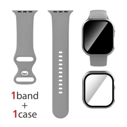 Dual Silicone Strap & Case Set for Apple Watch - Full Coverage Protection in 16 Colors (Gray)