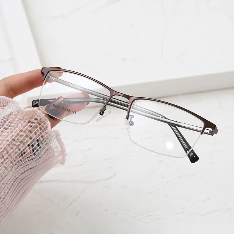 

Eyeglasses Fashion Semi-Rimless B Titanium Glasses Rim Men's Business Leisure Plain Glasses Anti-Blu-ray Myopia Glasses