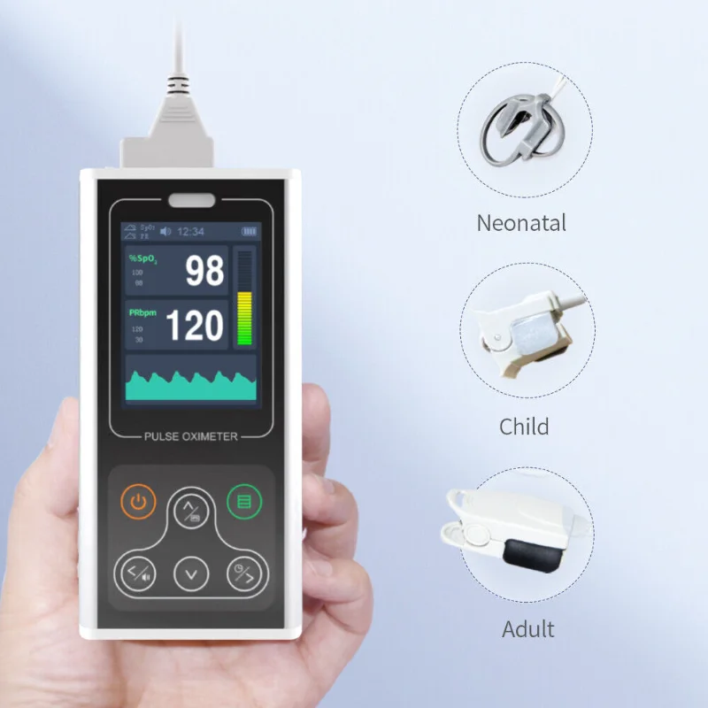CONTEC CMS60D1 Handheld Pulse Oximeter SpO2 Protable Heart Rate Monitor Alarm with Neonatal Adult Children Wrap Probe PR Meter