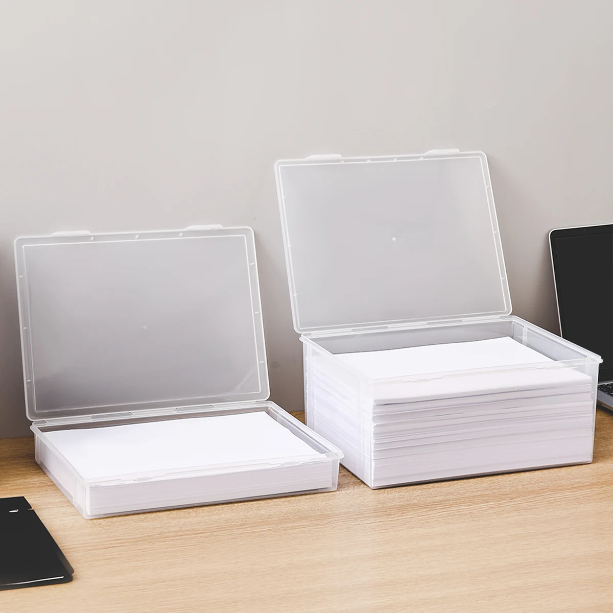 Storage box WORTHBUY Transparent Plastic Storage Box For A4 Paper Large Capacity Office Supplies Organizer Multifunctional Desktop Storage