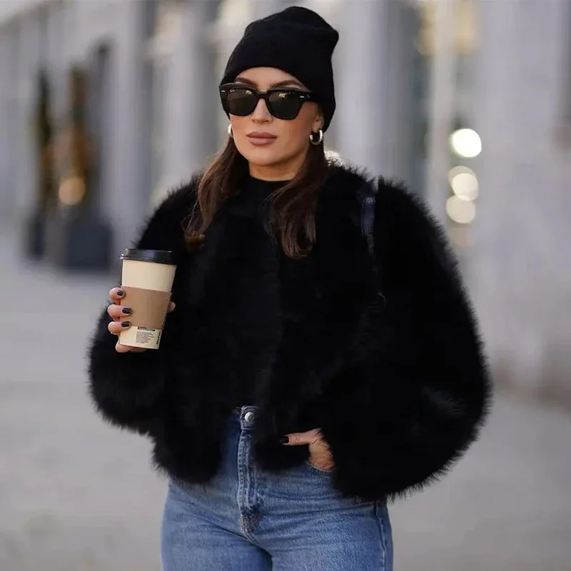 Lconic Street Fashion Luxury Brand Gardient Cropped cropped Faux Fur Coat Women Winter Hot Cool Girls Fluffy Short Fur Jacket 2