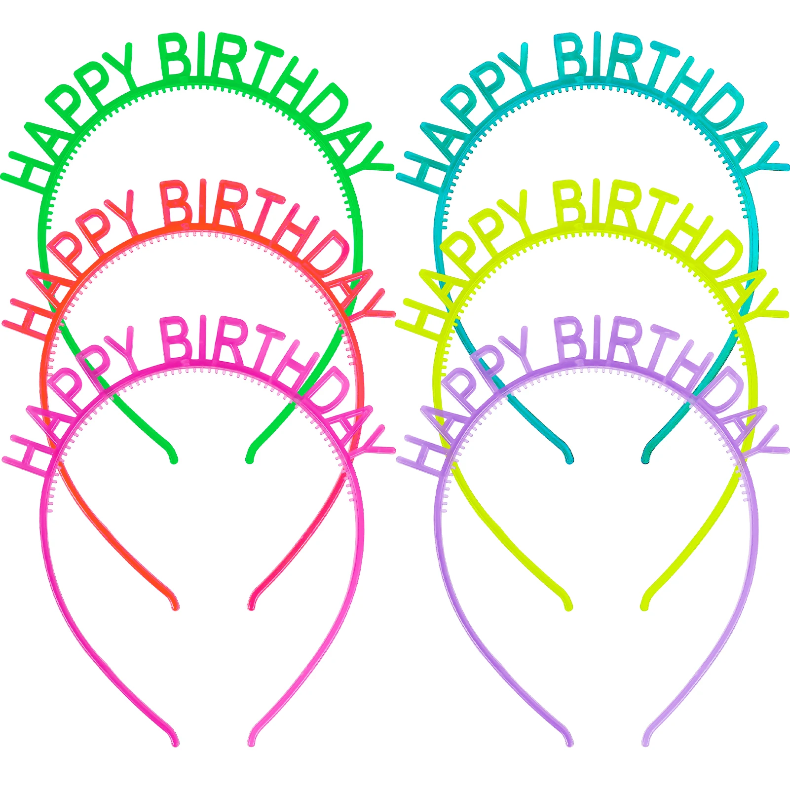 

6 Pc Luminous Happy Birthday Headbands Girl Kids Women Plastic Glow Hairbands Non-slip Handmade Card Issuing Party Decor