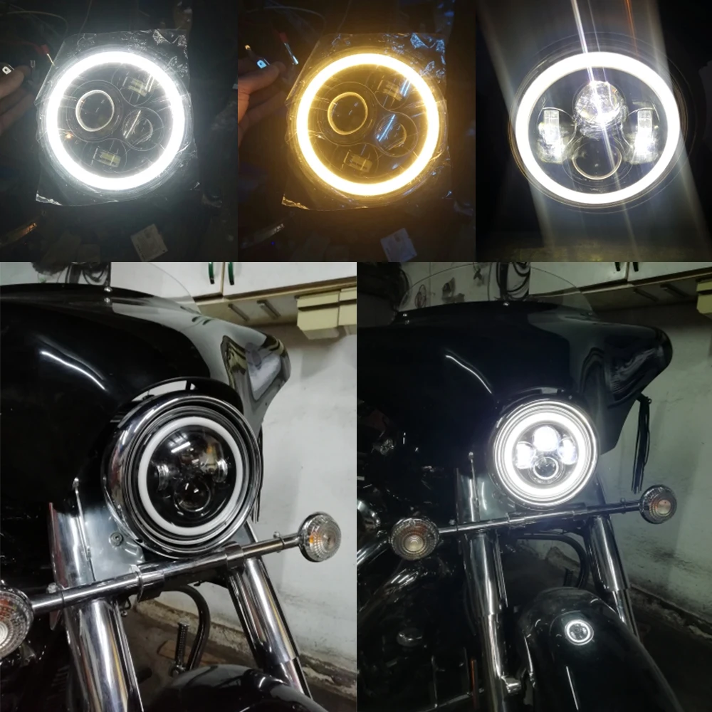 7inch Round LED Headlight Bulbs Motorcycle Angle Eyes 12V 24V Turn Signal for Lada Niva Urban Offroad 4x4