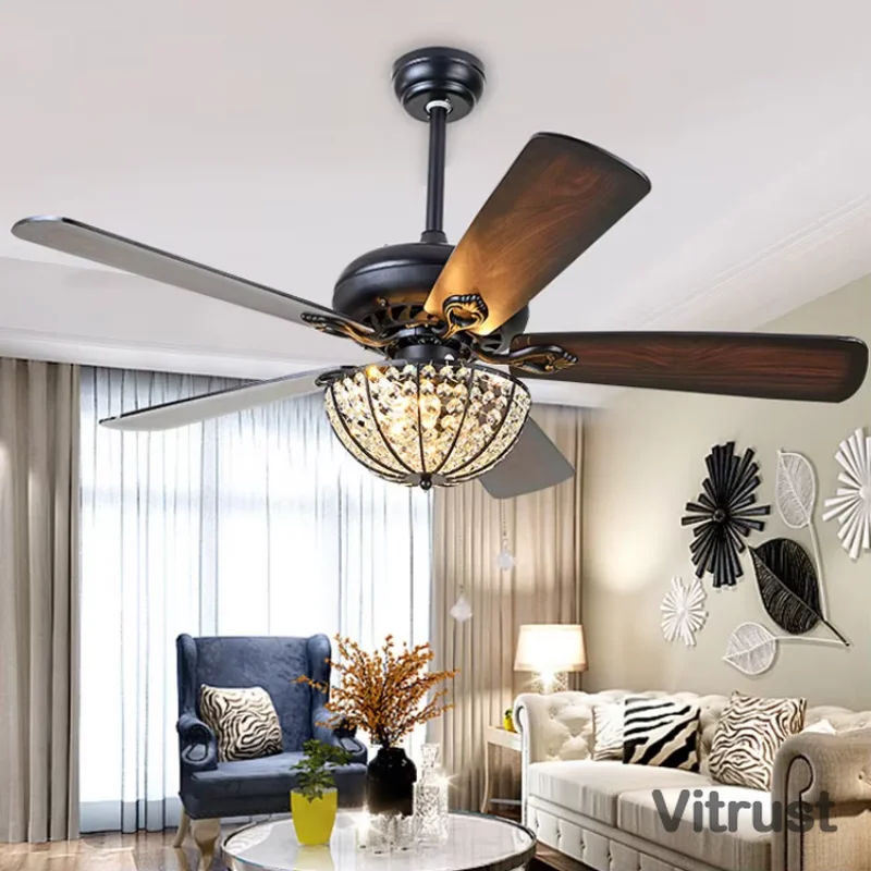 Modern Ceiling Fans Led Light with 5 Wood Blades for Living Room Bedroom Dinning Room DC Motor