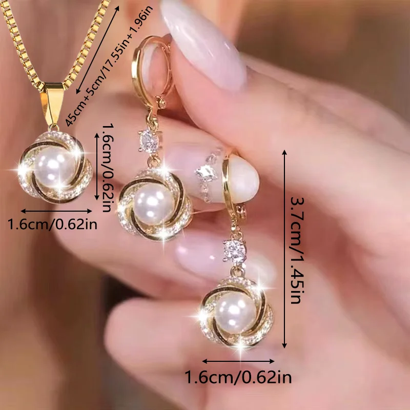 3pcs Shining Zircon Luxury Elegant Jewelry Sets for Women Trendy Versatile Necklace Earrings Party Jewelry Birthday Gifts