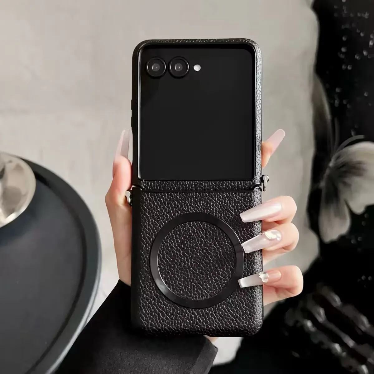 Luxury Litchi PU Leather Magnetic Wireless Charging Case - Shockproof Cover