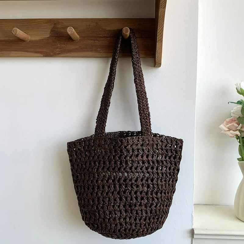 Borsa a mano grande in stile bohémien alla moda, tessuta a mano, leggera e versatile, da donna, per pendolari, a tracolla, a cestino - immagine 6