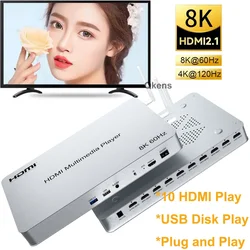 8K 60Hz 10 Way HDMI Multi-Media Player USB 3.0 KVM U Flash Disk Video Player HDR10 3D 48Gbps H.265 Andriod 10.0 2K 4K Wifi DLNA