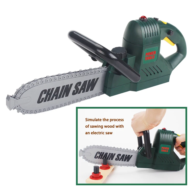 Children's chainsaw toys play house prank simulation chainsaw tools boy repair rotating chain simulation sound set birthday gift