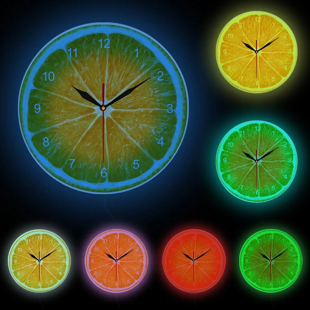 Yellow Lemon Tropical Fruit Wall Clock Color:White Frame With LED