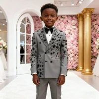 Costumes de luxe pour garçon, blazers de bal noirs ornés de cristaux, sur mesure, 2 pièces, double boutonnage, pour enfants, pour fêtes formelles et mariages 2