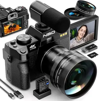 NBD 4K Digital Cameras for Photography,48MP Camera,Travel Vlogging Cameras with 16X Digital Zoom,180°Flip Screen,52mm Macro Lens 1