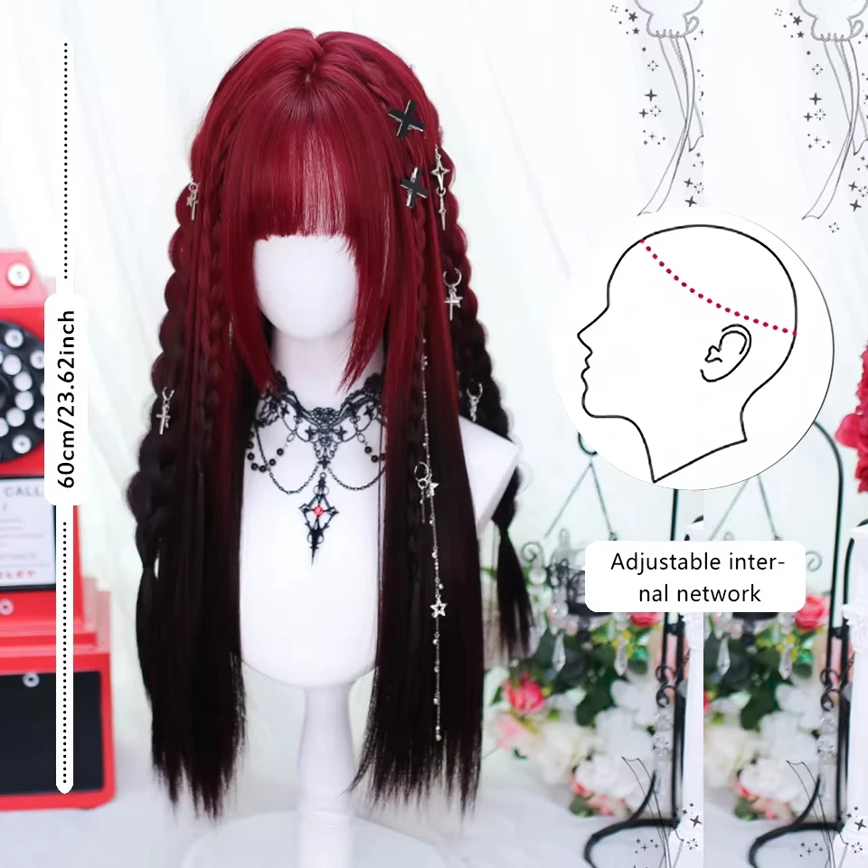 Synthetic Long Straight Red Ombre Black Cosplay Wig