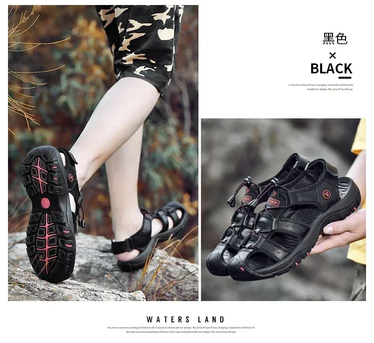 Sommer Sandalen Leder Outdoor Männer Strand Schuhe Luxus Atmungsaktive Casual Sandale Mann Waten Schuhe Non-slip Breite futter Hausschuhe – Detail 14