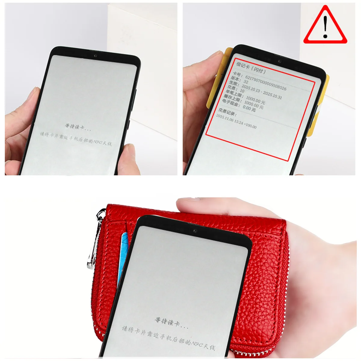 Women's RFID Blocking Credit Card Wallet Solid Minimalist Genuine Leather Zippered Around Small Coin Purse with Front Card Slot