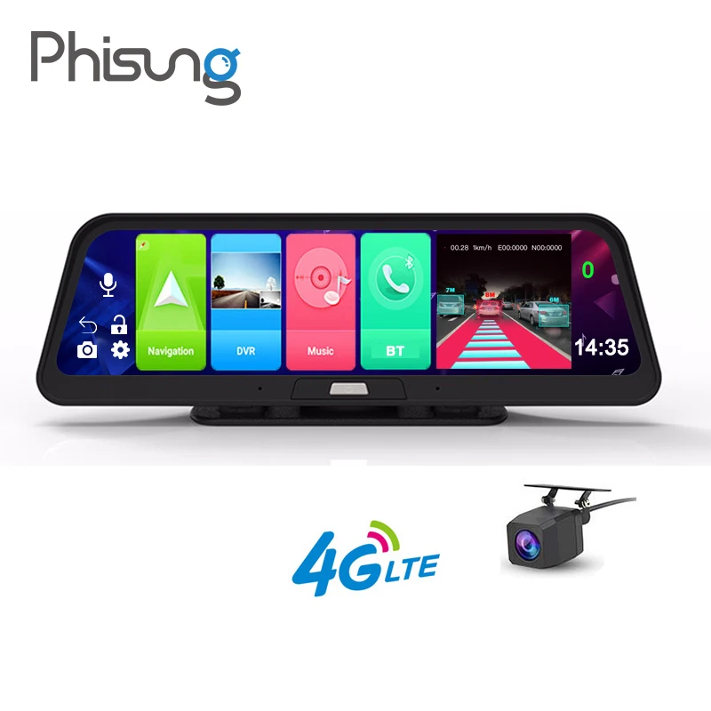 

Phisung Q98 10inch 4G android 8.1 dashboard GPS navigator dual lens HD1080P adas car video recorder wifi App control function