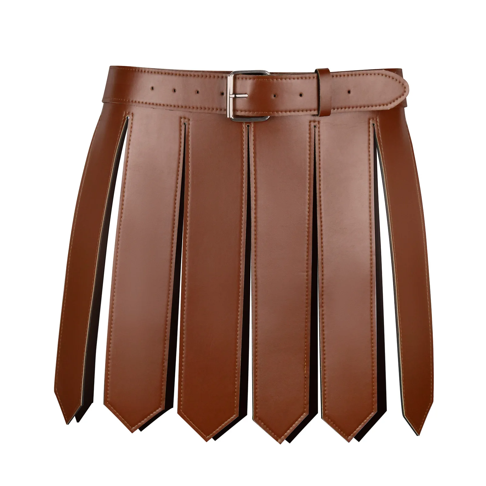 Costume da Guerriero Medievale Rinascimentale per Adulti, Gonna in PU Marrone/Nera, Grembiule Retrò da Pirata, Accessori e Oggetti di Scena - immagine 3