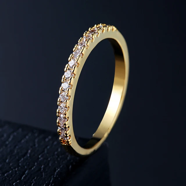 Handmade Eternity Promise Gold Crystal Ring AAA CZ Zirconia Engagement Wedding Band Rings for Women Men Finger Party Jewelry H