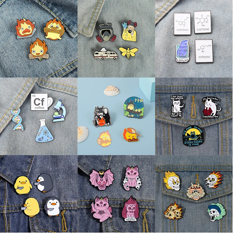 맞춤형 동물 악마 브로치 라펠 배지 에나멜 핀 세트, 만화 허리 박쥐 펭귄 쥬얼리, 어린이 친구 선물, 3-5 개