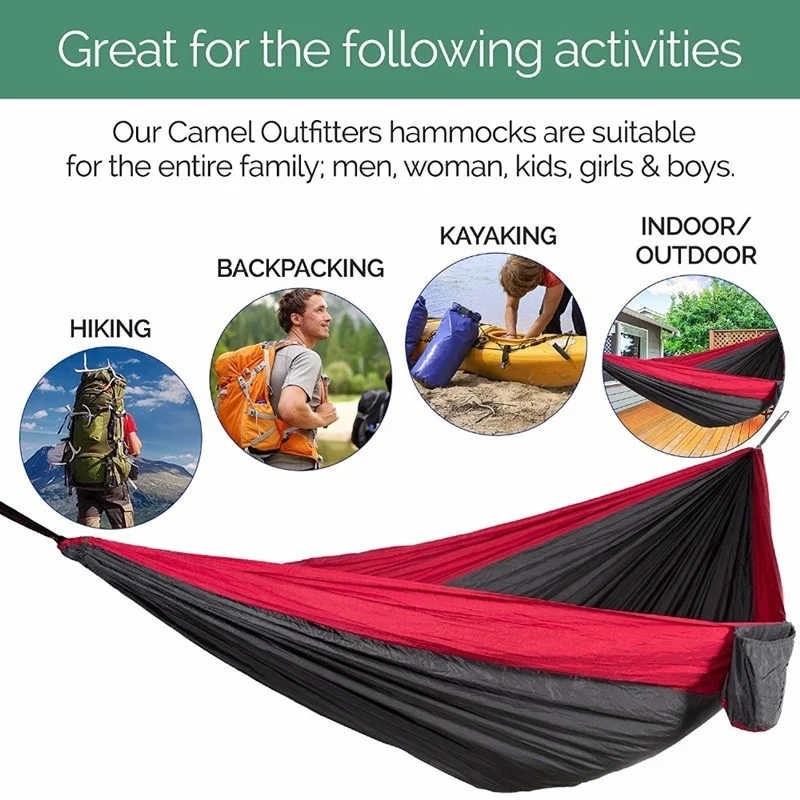 Portable Hammocks Nylon Color Parachute Fabric Single and Double Size Outdoor Camping Hiking Garden Hammock 4
