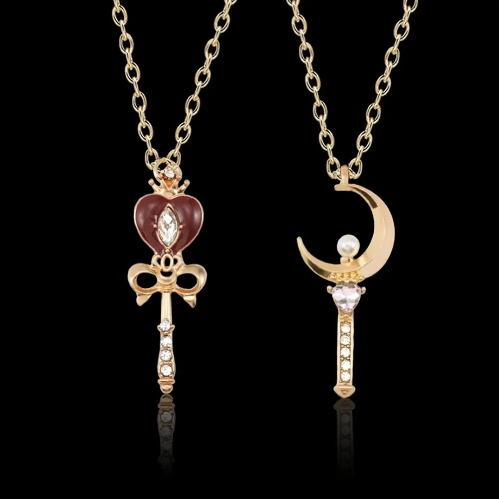 Fashion Metal Anime Necklace Crystal Cosplay Props Magic Wand Crystal Necklace Jewelry DIY Cosplay Pendant Girl Props