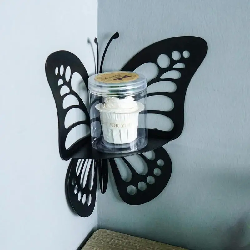 Wrought Iron Butterfly Corner Shelf Sturdy Black Hollow Corner Display Rack Wall Mounted Butterfly Corner Shelf For Bedroom