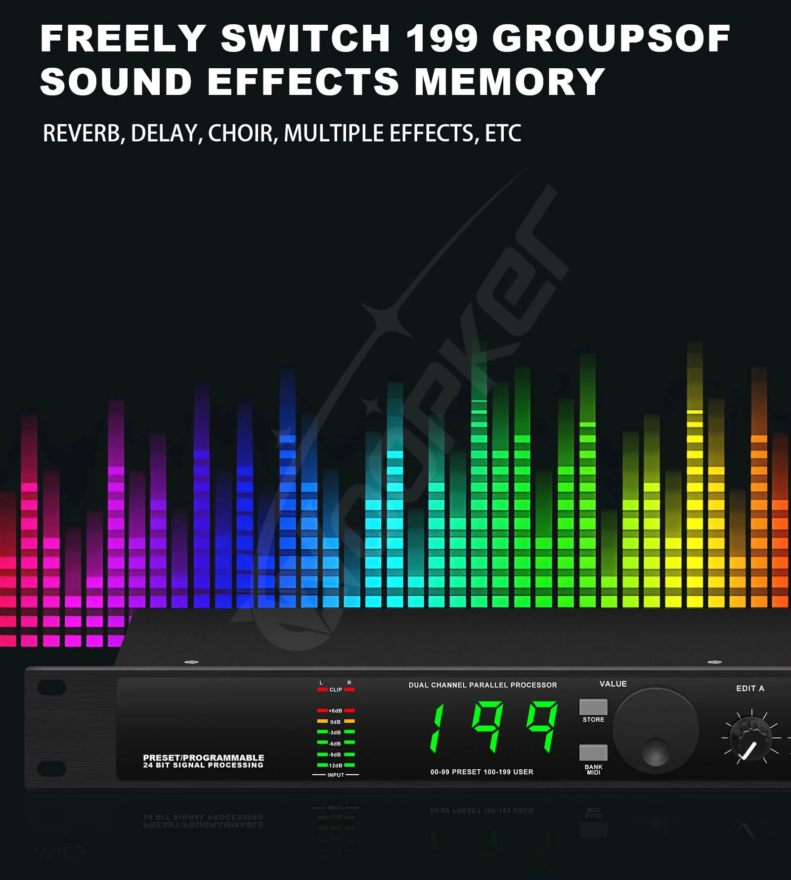 Echo Hybrid Digital Audio Processor Multi Effects Digital Reverb 199 Preset Soun