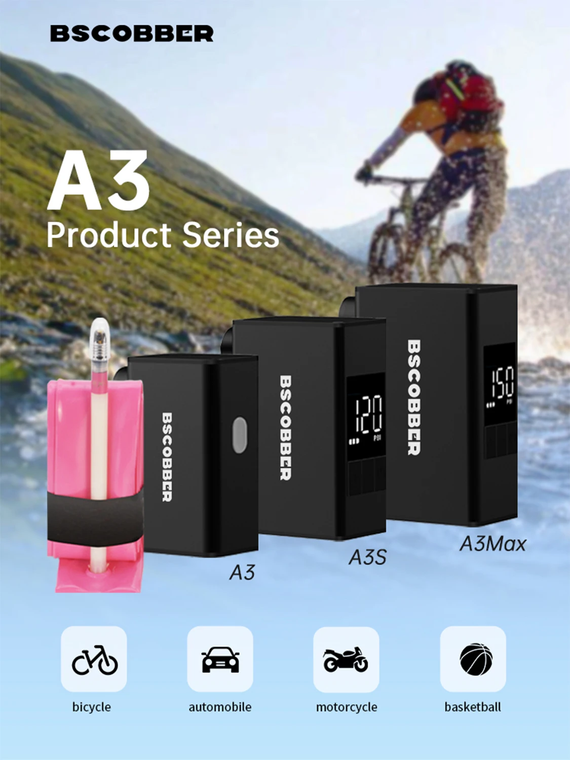 Mini Portable Bicycle Pump 150PSI Rechargeable Air Inflator Electric Bike Access