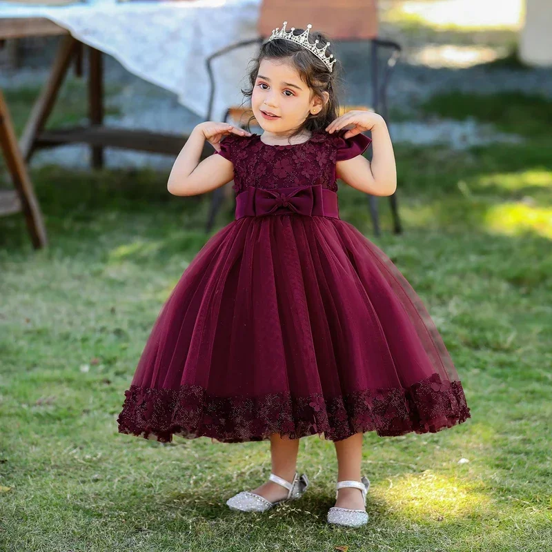 Baby Girls Dress  Toddler Dresses Lace Flower Baptism Dress For Girls 1st Birthday Party Wedding Dress Infant Clothes 0-24M