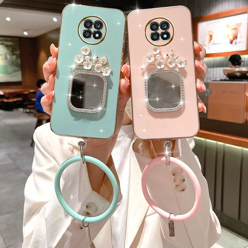 Plating Square Mirror Case For Motorola E13 E20 E22 E32 G30 G40 G60 G60S G52 G73 G72 G7 G8 G9 Play Power Flower Bracelet_voghion.com