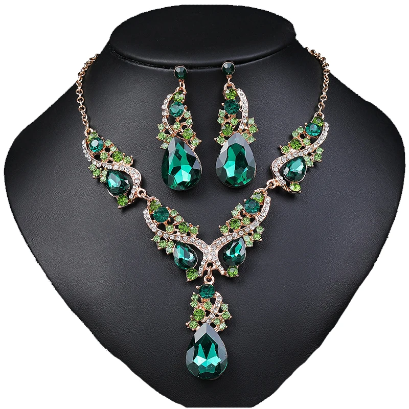 Faship Gorgeous Rhinestone Floral Crystal Necklace Earrings...