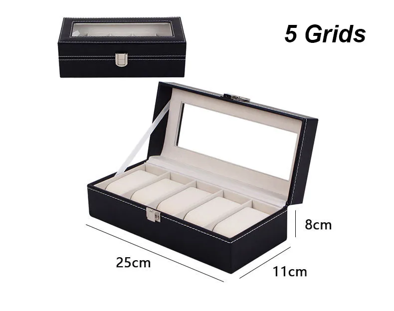 Multiple Slots Luxurious PU Watch Box 2/3/4/5/6 Grids Jewelry Ring Earrings Organizer F... - SKU PWB00958 - UGI Packaging