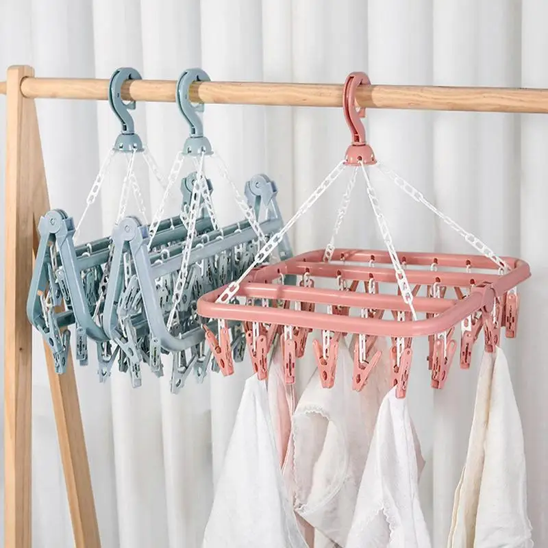Underwear Hanger Swivel Clothes Hanger Drying Rack With 32 Clips Laundry Clothes Hanger Rotatable Hanger Clothes Drying Racks 2