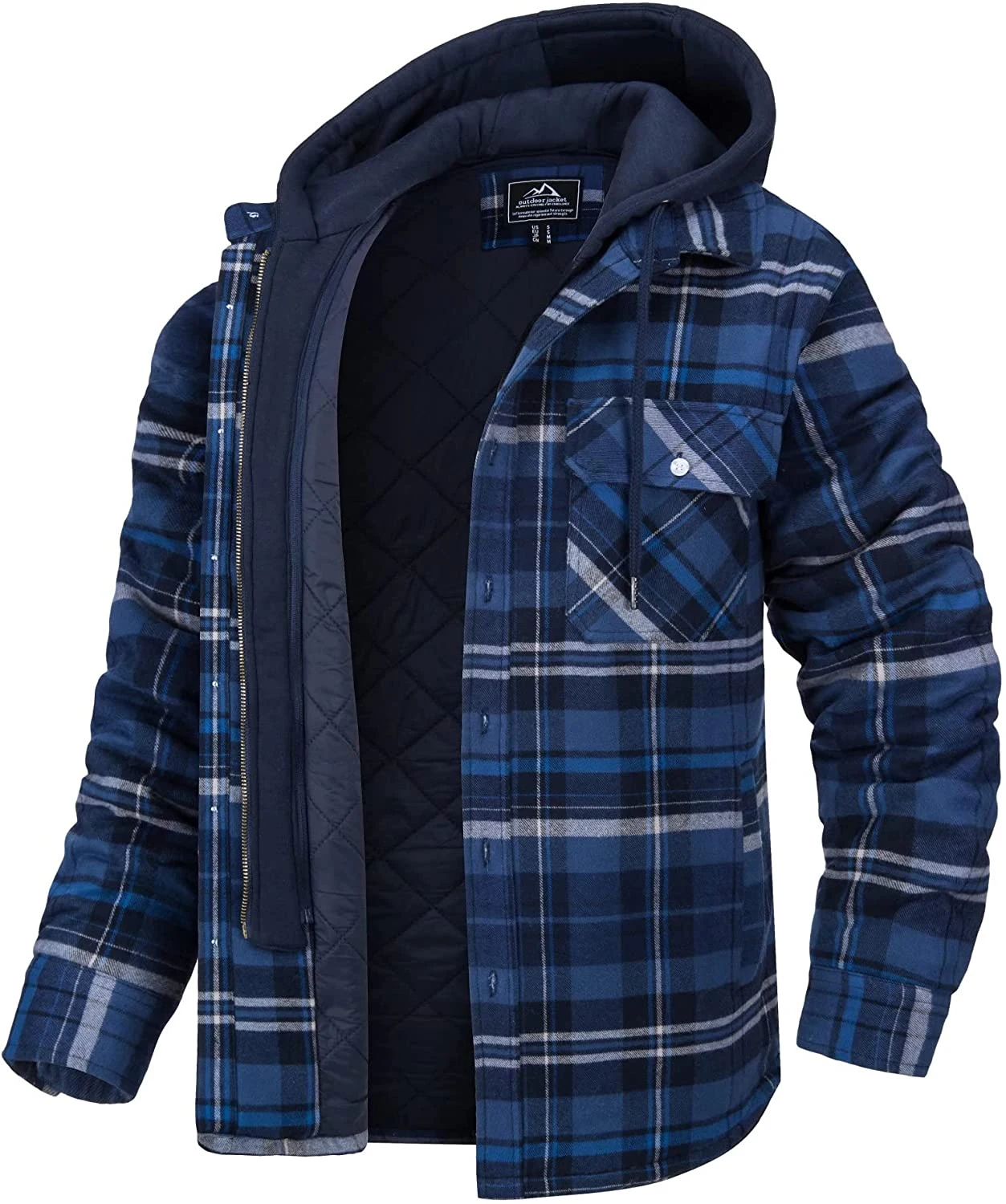Jacket with Removable Hood Plaid Quilted Lined Winter Coats Thick Hoodie Outwear Men Fleece Shirts Men's Flannel Shirt