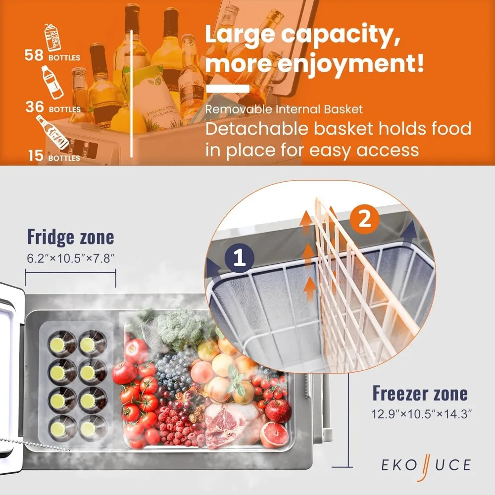 12V car refrigerator electric cooler, 48 quart (45 liter) portable refrigerator APP control, with detachable basket
