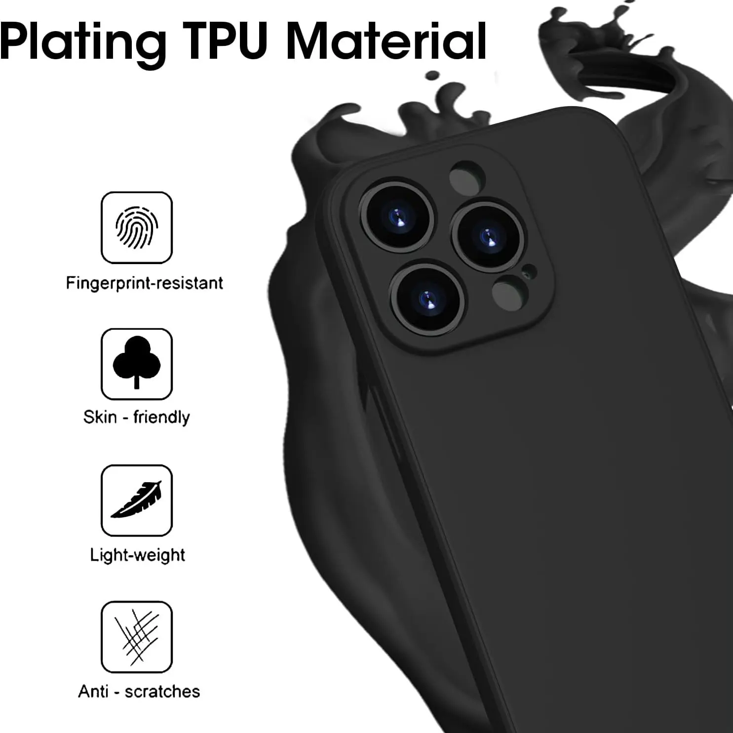Premium Square Liquid Silicone Shockproof Phone Case - Black Soft Back Cover