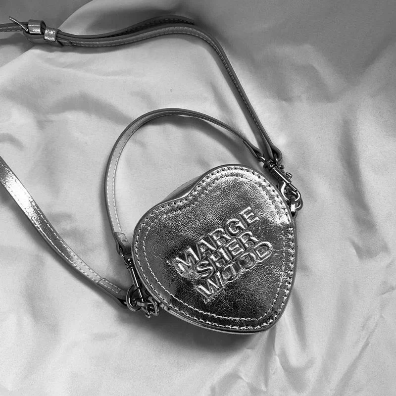 Margesherwood Bag Mini Silver Crossbody Bag Love Heart Leather