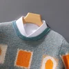 Autumn Winter New Men's Large Size Pure Wool Loose Thick O-Neck Pullovers Contrast Color Casual Knitted Cashmere Sweater 2