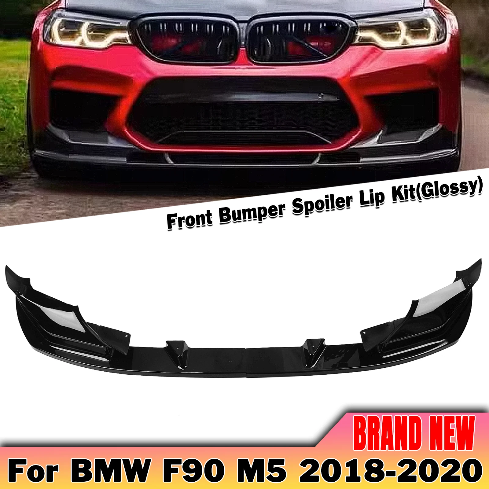 

For BMW F90 M5 Competition 2018 2019 2020 Front Bumper Spoiler Lip Carbon Fiber Look/Gloss Black Splitter Blade Body Protector