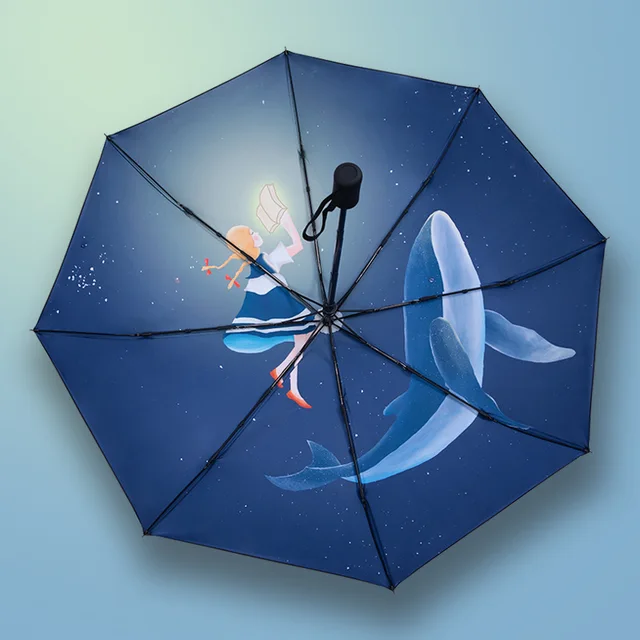 A Diákok Teljesen Automatikusan 3-Szeres Esernyő Gyerekek Gyerek Vinil-Upf50+ Összecsukható Napsütő 8 Csontos Napbiztos Vízálló - Image 3