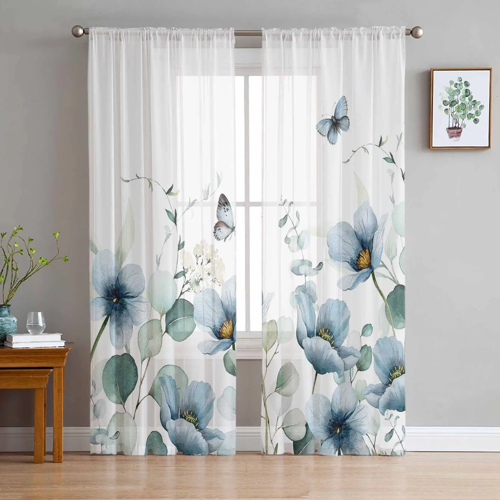 

Idyllic Eucalyptus Tulip Flowers Sheer Curtains for Living Room Bedroom Tulle Curtain for Kitchen Voile Curtain Blind Panels