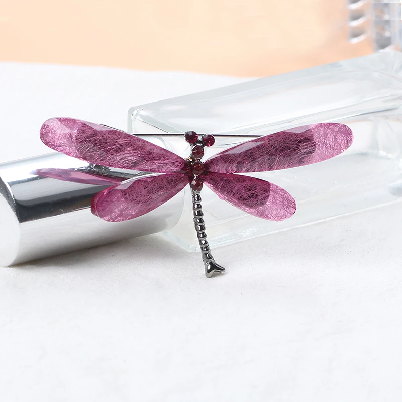 Color Crystal Dragonfly Brooch Women's Large Insect Brooch Pin Fashion Dress Coat Accessories Cute Jewelry Gift