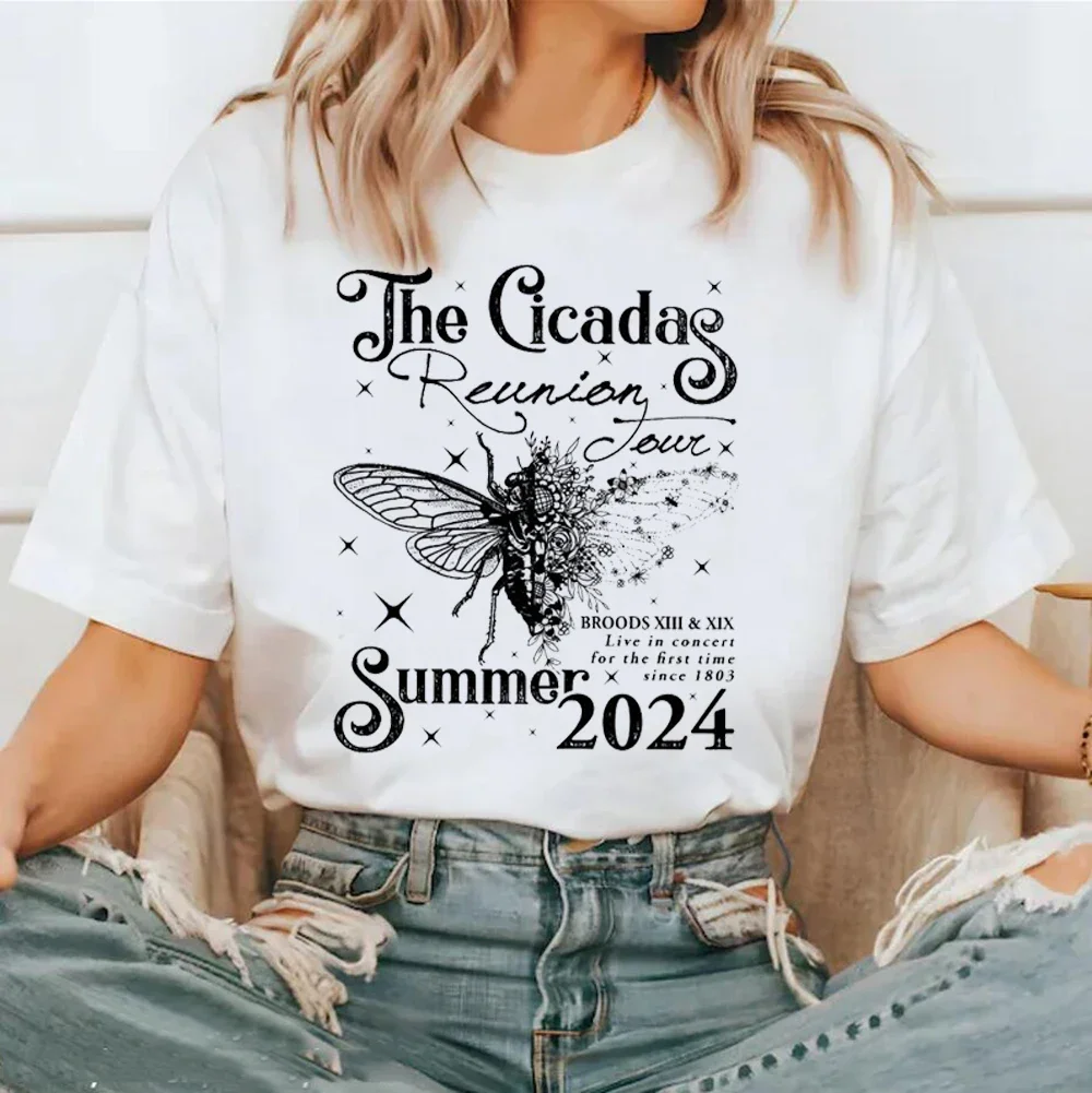 

Женская футболка с круглым вырезом, Повседневная Свободная футболка с принтом в виде цикады, лето 2024