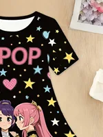 Robe graphique de dessin animé pour filles, cadeau amusant pour les fans, vêtements Harajuku pour filles, hauts d'été, robe à manches courtes, vêtements pour enfants 5