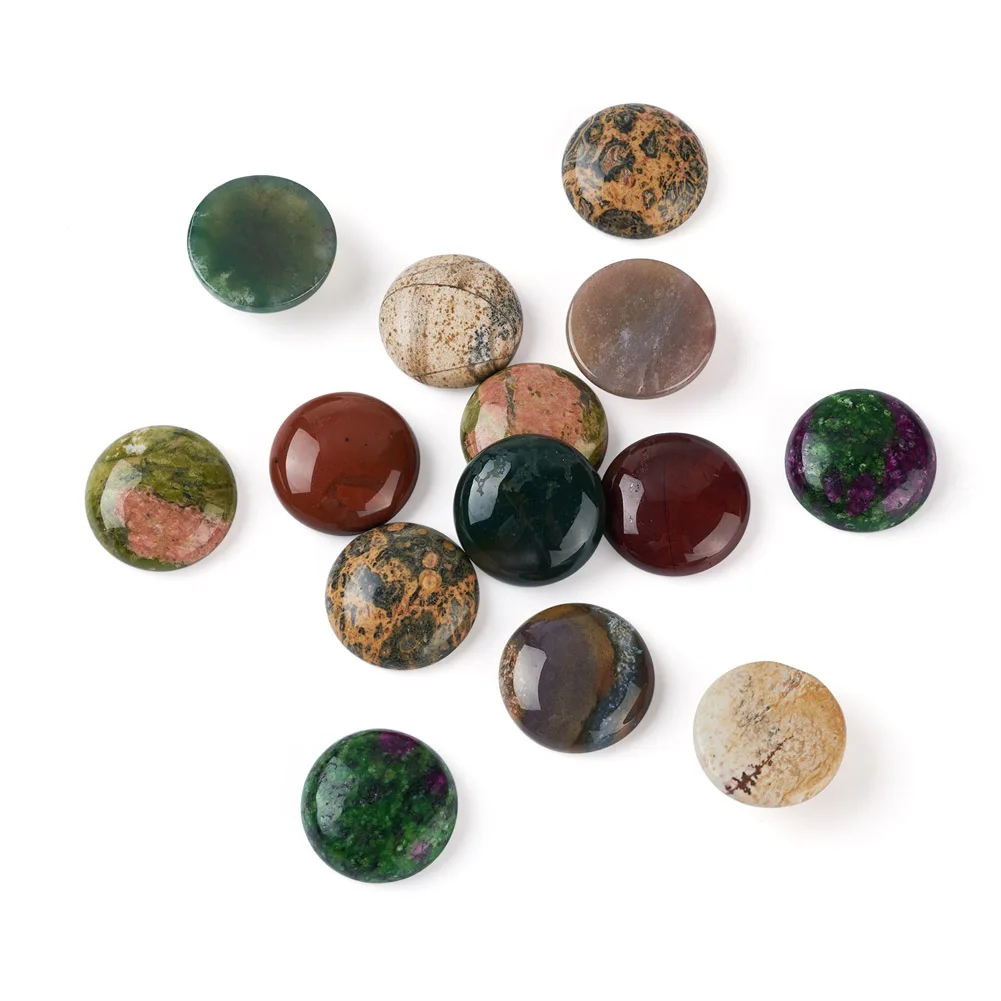 

14Pcs Mixed Natural Stone Cabochons Flatback Half Round Dome Moss Agate Gemstone for Cameo Rings Necklace DIY Jewelry Making